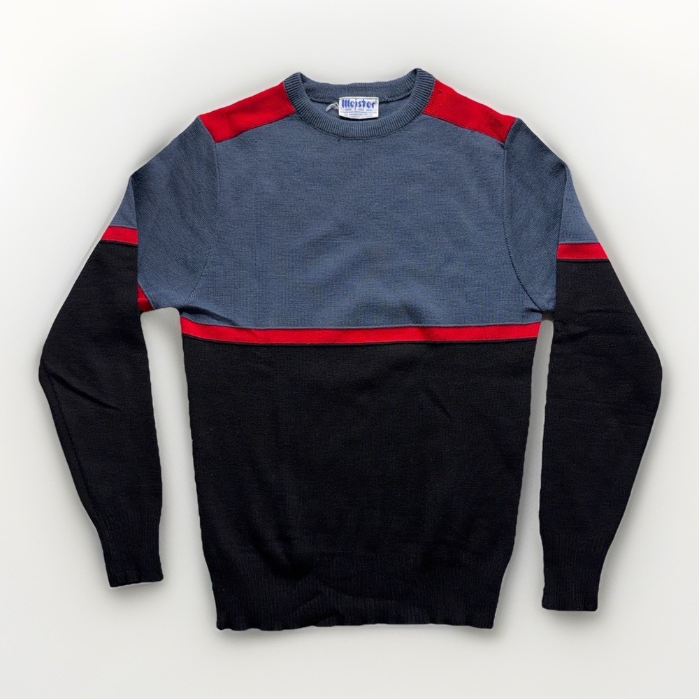 Vintage Meister Sweater Ski Colorblock Apres Ski Wool Black 70s 80s Gaper Mens M